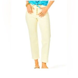 Lilly Pulitzer South Ocean High Rise Straight Leg Lemon Meringue Jean Size 6